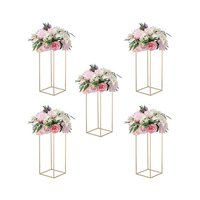 Goldener Blumenständer für Hochzeits-Tischdekoration Metall Geometrischer Vasenständer, Eleganter Rechteckiger Säulen-Blumenarrangement-Ständer