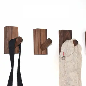 FXL Custom walnut Wall Wooden Coat Hooks with leather Clothes Handbag Hanger for Hallway Entryway Living Room Vintage Clothing