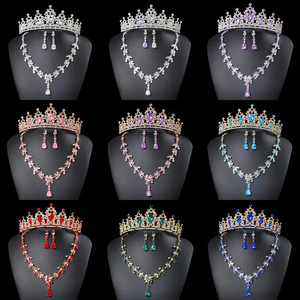 Ensemble de bijoux de mariée en cristal 3 pièces/ensemble : diadèmes et couronnes, boucles d'oreilles, collier pour femmes, accessoires de cheveux de mariage en strass, couronne - Product Image 4