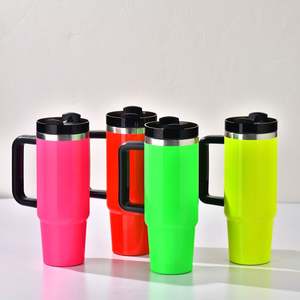 Gobelet isotherme en acier inoxydable H2.0 de 30 oz, rose fluo, avec paille, pour café et boissons chaudes, modèle vierge - Product Image 2