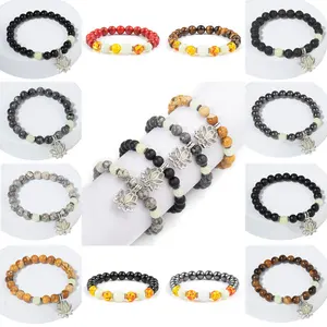 Bracelets lumineux de yoga fleur de lotus en pierre naturelle pour hommes et femmes <span class=keywords><strong>Labradorite</strong></span> hématite perles œil de tigre pour la méditation - Product Image 1