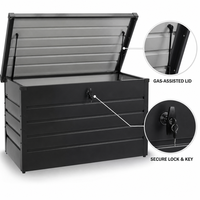 Grande boîte de rangement extérieure en acier avec vérins à gaz et serrure - Boîte de rangement de jardin résistante aux intempéries pour coussins, outils et accessoires de piscine