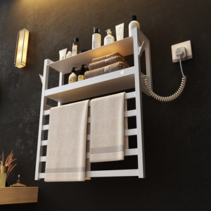 Porte-serviettes électrothermique en acier inoxydable avec étagère, porte-serviettes <span class=keywords><strong>mural</strong></span> Smart Home chauffe-serviettes électrique - Product Image 5