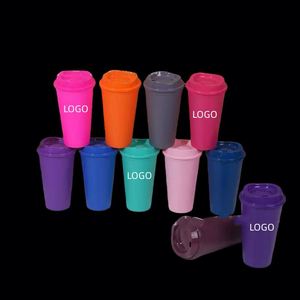 Tasses à boire personnalisées avec logo imprimé, réutilisables, 16 oz / 475 ml, en plastique PP rigide, avec couvercles - Product Image 1