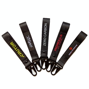 Dragonne noire personnalisée avec porte-clés, porte-étiquette et mousqueton à broderie tissée bec d'aigle pour promotions - Product Image 6