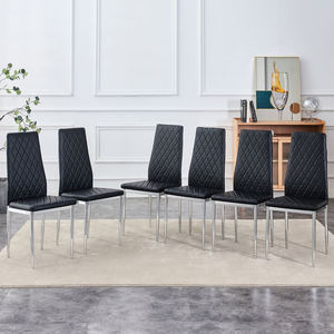 Modern Black PU Leather Dining Chair with Diamond Quilted High Back and <b>Chrome</b> Square <b>Legs</b> for Restaurant Hotel Wedding Venue - Product Image 1