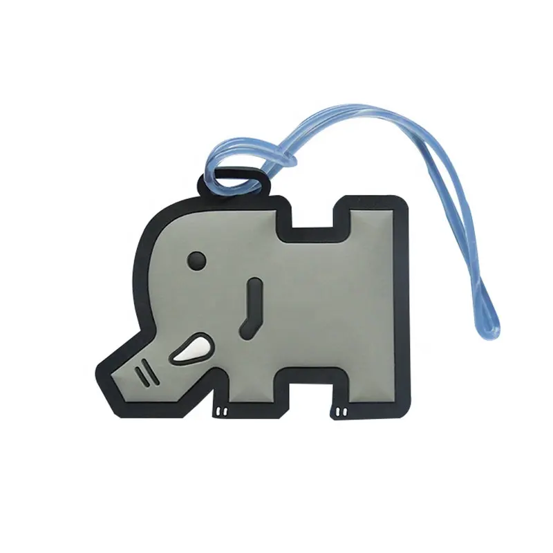 Etiquetas de bagagem de animais dos desenhos animados, elefante, borracha silicone macia, pvc, saco de bagagem, etiquetas, fábrica