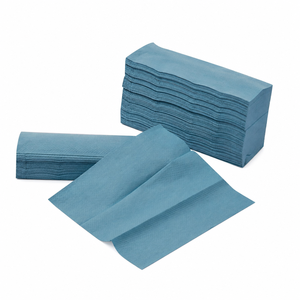 Serviettes en papier jetables bleues, en pulpe recyclée, design plié - Product Image 1