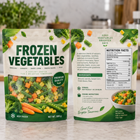 Sachet Doypack Personnalisé pour Légumes Surgelés, Qualité Alimentaire, Résistant au Congélateur, Refermable avec Fermeture Ziplock, pour Mélange de Pois, Maïs et Carottes