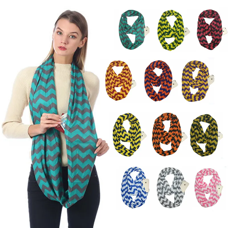Hot Selling Opslag Rits Sjaal Multicolor Print Infinity Sjaal Voor Vrouwen Met Zak Groothandel