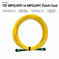 Kabel Patch Cord 12 Serat MPO ke MPO APC G657A1 Single Mode OS2 LSZH 3.0mm Tipe B Kuning untuk Pusat Data 400G 800G