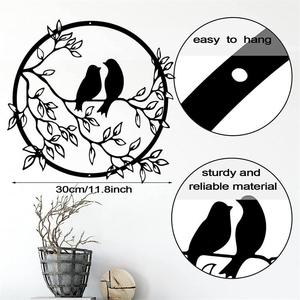 Fer artisanal oiseaux par paires Silhouette sur l'arbre, pendentif en métal sur le mur, suspension murale de télévision - Product Image 5