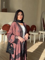 Robe longue musulmane rose Hafizah pour femmes, avec superposition en dentelle, Abaya HY792