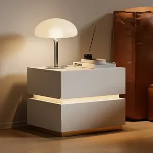 Organisateur de chevet moderne de couleur blanche, table de chevet intelligente en bois avec <span class=keywords><strong>charge</strong></span> sans fil - Product Image 2