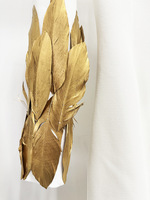 Nouvelle Robe Longue Sirène de Luxe pour Femme, Modèle 2026, Style Moyen-Orient Arabe, Ornée de Feuilles Dorées et de Perles, Fendue, Élégante, Longueur Ras du Sol