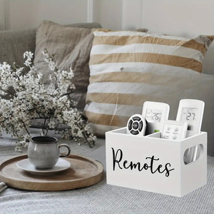 Modern White-Finished Wooden <strong>Display</strong> Storage <strong>Box</strong> with <strong>2</strong> Grids Rectangular Household Organizer for Remote Control &amp; Stationery - Product Image 3