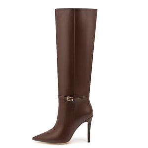 Large Size 47 Thin High Heels Wide Fit Long Boots Buckles Dress Stiletto <b>Shoes</b> Women's Solid Knee High Booties - Product Image 3