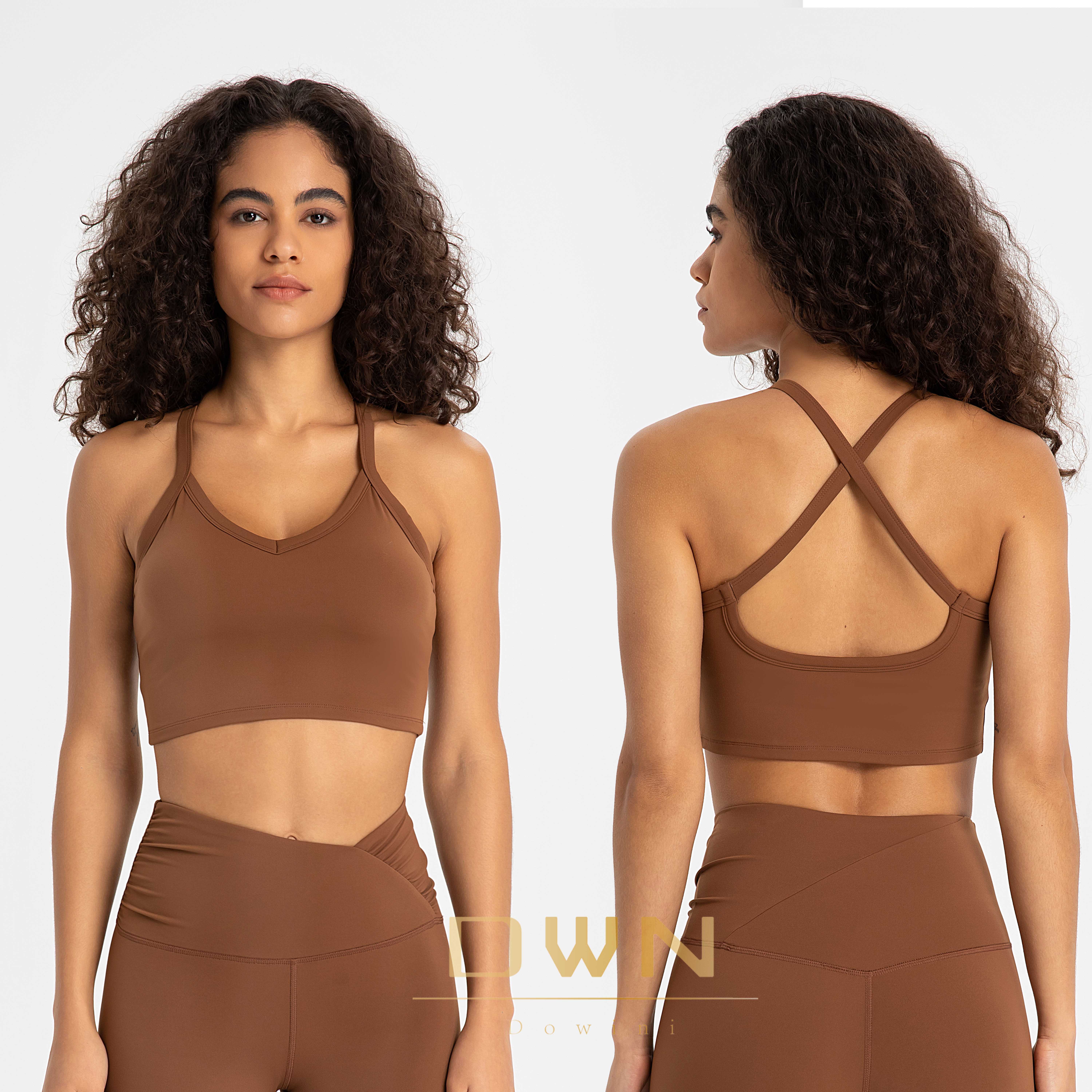 New Gathered Top Sexy Cross Straps High Stretch Buttery Soft Align V Neck Sports Yoga Bra Custom logo