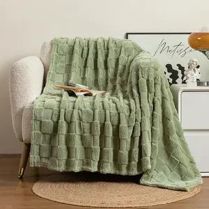Comfortable Cotton Velvet Solid Color Geometric Pattern Thickened Checkerboard Lattice Hibiscus Throw Nap Blanket Sofa Waffle