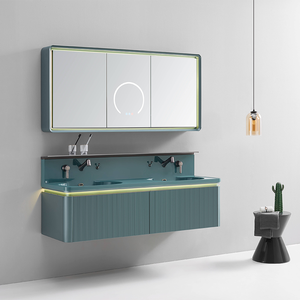 Panoon 23C Mueble de baño de piedra moderna Espejo de acero inoxidable Cajones de vidrio resistentes al agua Cierre suave para el hogar Hospital Apartamento - Product Image 4