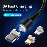 Câble de charge magnétique tressé en nylon 3 en 1 Câble de données de charge rapide 3A USB C pour téléphone portable