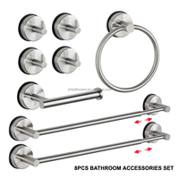 Ensemble d'accessoires de salle de bain en acier inoxydable, porte-serviettes rétractable, ventouse sans perçage, porte-papier, crochet