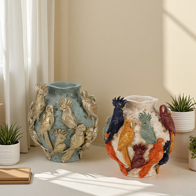 Redeco New Carved Parrot Relief Vase