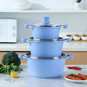 6 cái không dính đá cẩm thạch Die Cast nhôm soong canh nồi nấu ăn nồi với cảm ứng mềm mại xử lý - Product Image 1