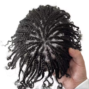 Peluca de <span class=keywords><strong>Cabello</strong></span> Humano <span class=keywords><strong>para</strong></span> <span class=keywords><strong>Hombres</strong></span> Negros con <span class=keywords><strong>Trenzas</strong></span> de Ganchillo, Mono Toupee con Encaje Plegado <span class=keywords><strong>en</strong></span> la Parte Delantera, Prótesis Capilar India - Product Image 1