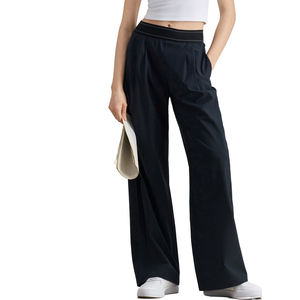 Pantaloni da <span class=keywords><strong>donna</strong></span> a vita alta con logo personalizzato, elastici, a gamba larga, traspiranti, tinta unita, casual, per yoga, allenamento, attività all'aperto ed esercizio fisico - Product Image 1