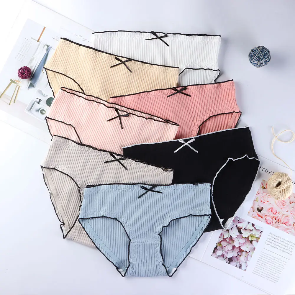 New 2022 Fashion Ladies Breathable Lingerie Solid Colors Underwear Striped Bowknot Girls Panties Cotton Briefs Women