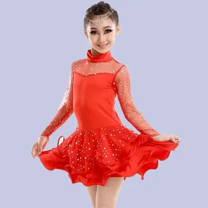 Vestido de baile latino de lentejuelas para niños, vestido de actuación de manga larga de malla transpirable, falda de baile de Jazz moderno, <span class=keywords><strong>disfraz</strong></span> de animadoras - Product Image 2