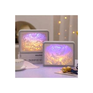 Pareja estado de ánimo luz de noche creativa LED 3D lámpara de escultura de papel arte decorativo lámpara de mesa con marco cuadrado para dormitorio - Product Image 2
