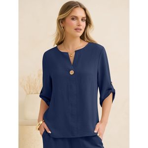 Womens Summer <b>2</b> <b>Piece</b> Lounge <b>Set</b> 3/4 Sleeve V Neck Top Wide Leg Palazzo Pants Breathable Casual Beach Travel Outfits - Product Image 3