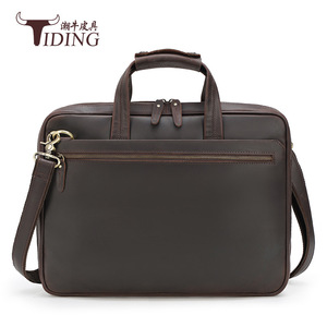 Tiding Retro Crazy Horse <b>Leather</b> <b>Briefcase</b> 15.6 Inch Laptop Bag Men Business Travel Light Weight Wear Resistant Solid Color - Product Image 2