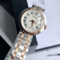 Montre-bracelet élégante et simple pour femme, mouvement à quartz, cadran guilloché blanc, fenêtre de date, bracelet à maillons en acier inoxydable bicolore or rose, étanche