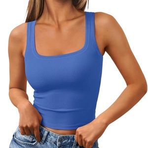 Camiseta sin mangas con cuello cuadrado para mujer, estilo crop, acanalada, para entrenamiento, directo de fábrica, verano 2025 - Product Image 1
