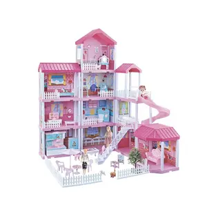 3 In 1 Simulation Model Plastic Large Doll House Pink Doll Houses Toys
