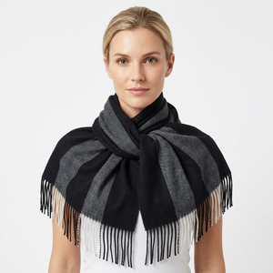 Bufanda de Cachemira a Rayas Grises y Negras con Flecos Largos, Chal Largo Clásico Unisex para Invierno - Product Image 2