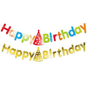 معدني قوس قزح الذهب الفضة قبعة لحفلات عيد الميلاد شمعة عيد ميلاد سعيد رسائل راية للطفل دش الذكرى حزب الديكور - Product Image 1