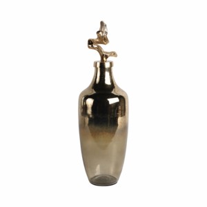 Vaso in vetro con accento scultoreo in metallo a forma di bottiglia per soggiorno, ufficio, decorazione per la casa, vaso per fiori - Product Image 2
