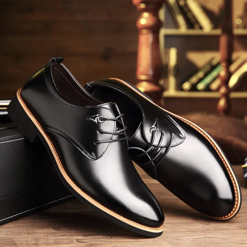 Men Leather Shoes wholesale male new fashion Business Casual shoe Pointed Toe Black Formal Men's Dress Shoes