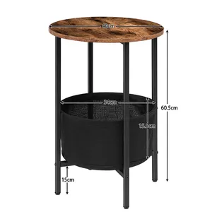 Wholesale Industrial Style Rustic Round Side End Table Round Accent Bed Side Table With Shelf Round Nightstand For Bedroom