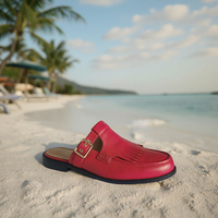 Mules d'été respirantes en cuir rouge haut de gamme pour hommes et femmes – Confortables, en cuir véritable, idéales pour la plage