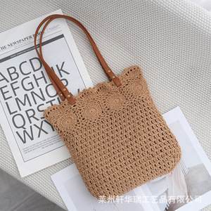 Bolso de mano de un solo hombro con diseño de flor calada de ganchillo, versátil, para playa, para mujer, primavera-verano, tejido abierto, hecho a mano - Product Image 5