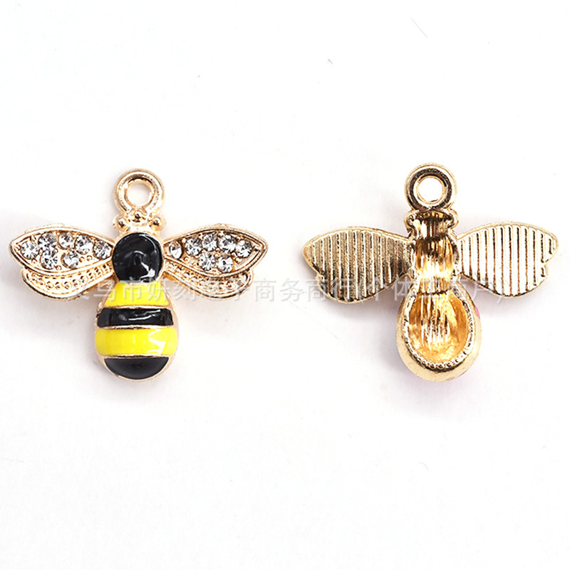 Abeja de diamantes de imitación (amarillo y negro) 18x22 mm