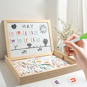 Jeu d'apprentissage préscolaire multifonctionnel en bois : lettres anglaises, dessins animés, assemblage, jouets éducatifs, tableau de dessin - Product Image 3