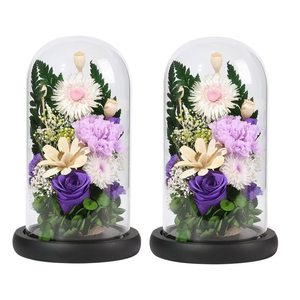 Konservierte Blumenkuppel mit LED-Beleuchtung: Ewige Chrysantheme, Nelke, Rose für buddhistische Altäre und Obon-Gedenkdekorationen - Product Image 1