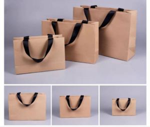 Sacs en kraft imprimés personnalisés de luxe pour chaussures et vêtements, avec votre propre logo, recyclables, avec poignée en ruban, cadeau pour petite entreprise - Product Image 6
