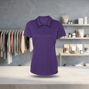 Camiseta Polo Morada Personalizada para Mujer, Manga Corta, Tejido de Punto, Estilo Casual, Color Sólido, 100% Poliéster - Product Image 3